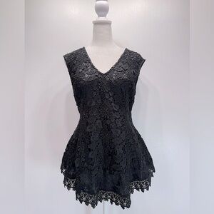 Black Sleeveless Peplum Top Floral Lace Overlay Whimsigoth Fairy Coquette KAii